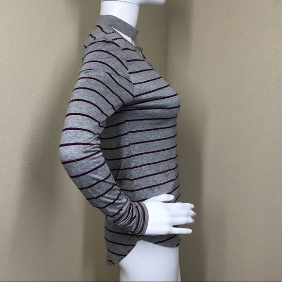 Glitz Mock Neck Long Sleeve Hi/Low Tee (B15) - Picture 3 of 6